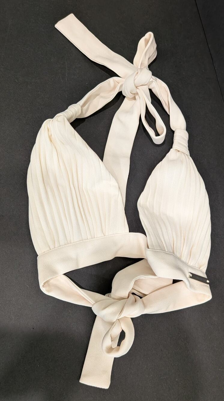 Maniere De Voir Cream Pleated Halter Bachlorette Festival Top Size US 0/UK 4